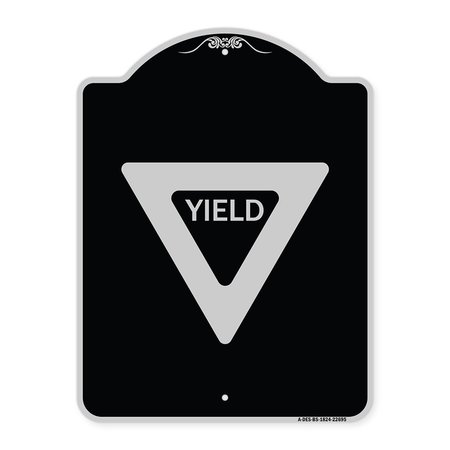 SIGNMISSION Designer Series Sign-Yield, Black & Silver Heavy-Gauge Aluminum Sign, 24" x 18", BS-1824-22695 A-DES-BS-1824-22695